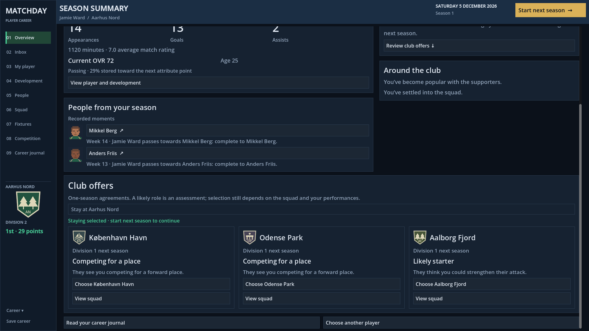 End-of-season club offers from København Havn, Odense Park and Aalborg Fjord, alongside the option to stay at Aarhus Nord
